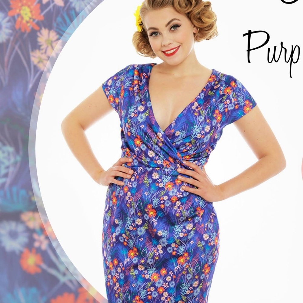Lindy bop Georgiana Purple Blooming Print Pencil Dress